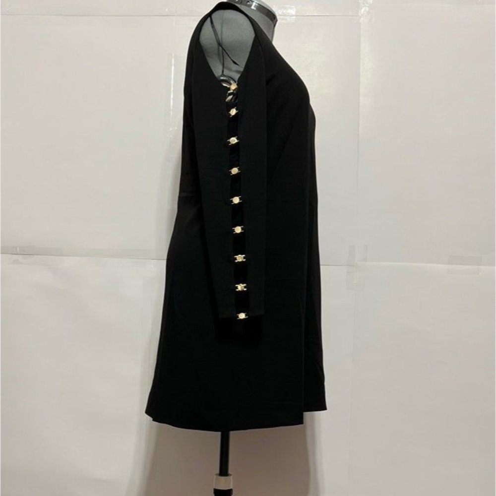 DKNY NWOT Sz 14 Black Boat Neck Embellished Long Sleeves Lined Dress - Picture 6 of 8